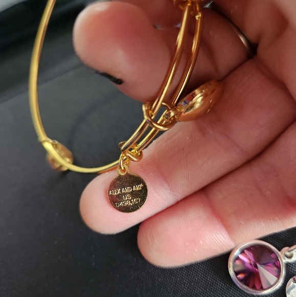 Alex and Ani Expandable Coppure Bangle Purple Stone Charm set of 2 - Picture 3 of 8